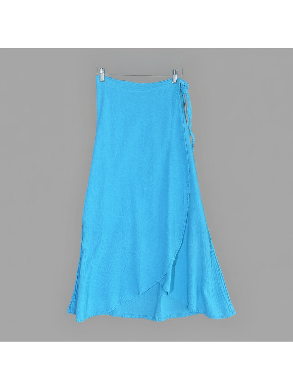 Bohemian Turquoise Blue Cotton Wrap Western Maxi Skirt Tie Waist Coastal Cowgirl